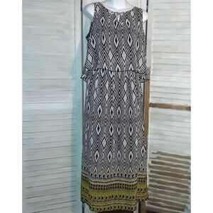 Robert Louis Maxi Dress Size Medium Layered Lined Smocked Wait Geometric Design